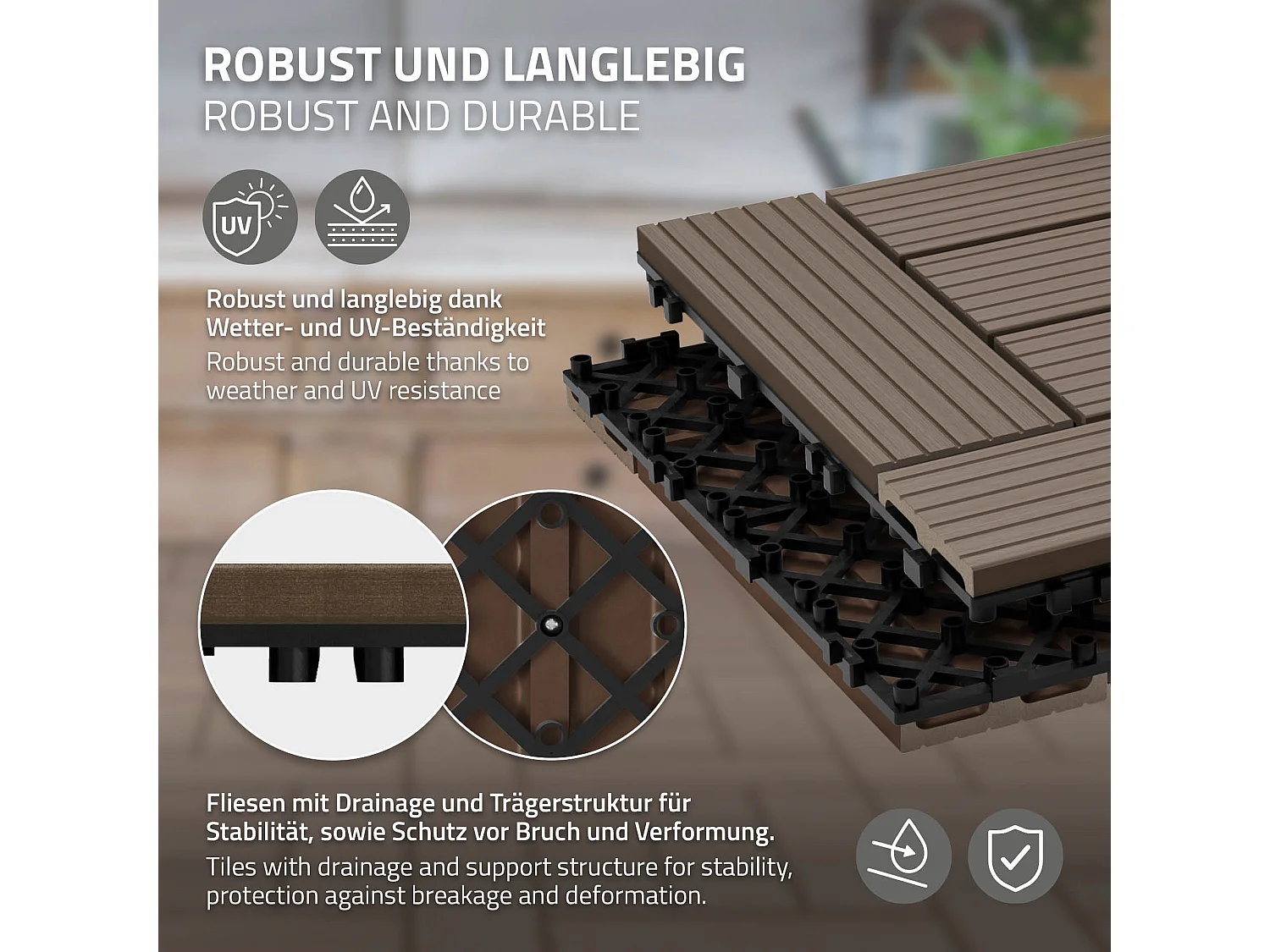 ECD Germany WPC Carreaux de Terrasse 30x30 cm - 44 Pièces par 4m² - avec Aspect Mosaïque - Marron
