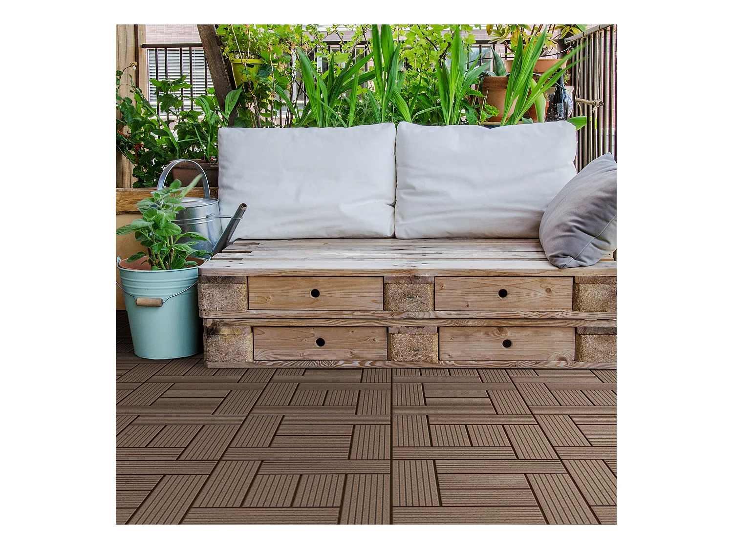 ECD Germany WPC Carreaux de Terrasse 30x30 cm - 44 Pièces par 4m² - avec Aspect Mosaïque - Marron