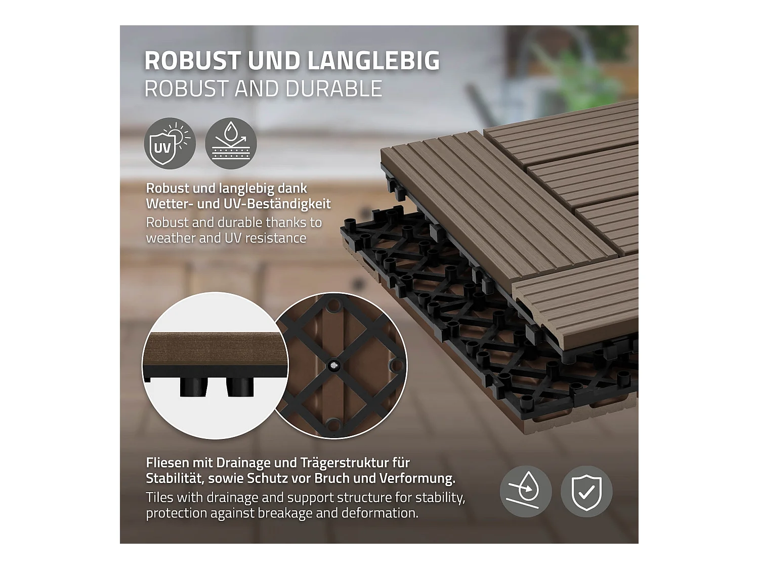 Juego de 44 baldosas de terraza de WPC de madera 30x30cm 4m²