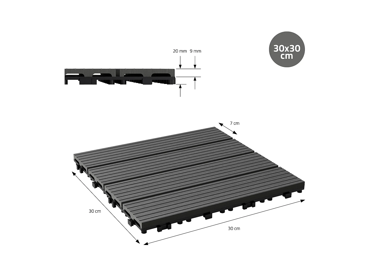 ECD Germany Lot de 44 Dalles de Terrase en WPC 30x30cm pour 4m² Anthracite