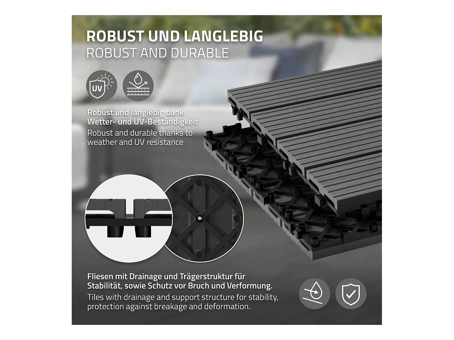 44x Baldosas de terraza de WPC, Baldosas de balcón, 30 x 30 cm, antracita, 4 m²