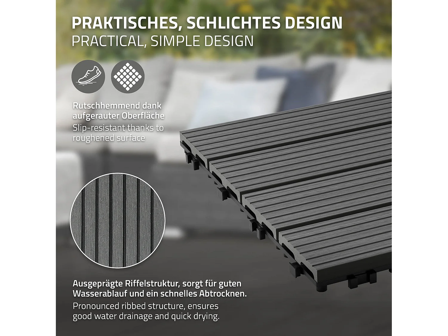 44x Piastrelle per terrazze in WPC, 30 x 30 cm, antracite, 4 m²