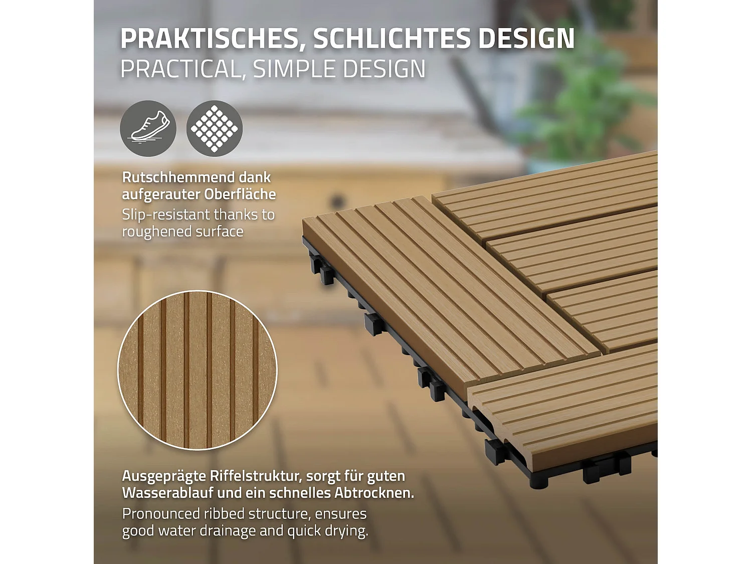 Set di 33 piastrelle per terrazza in WPC  30x30cm teak 3m²