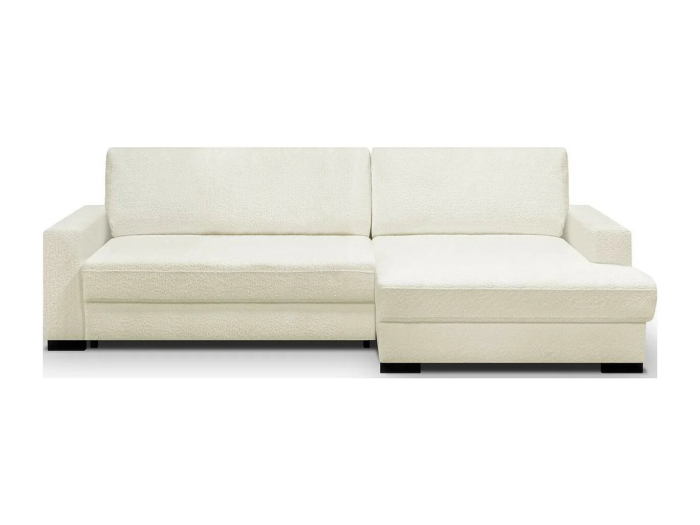 Canapé d'angle à droite convertible 3 places avec coffre en tissu bouclé écru - Arty