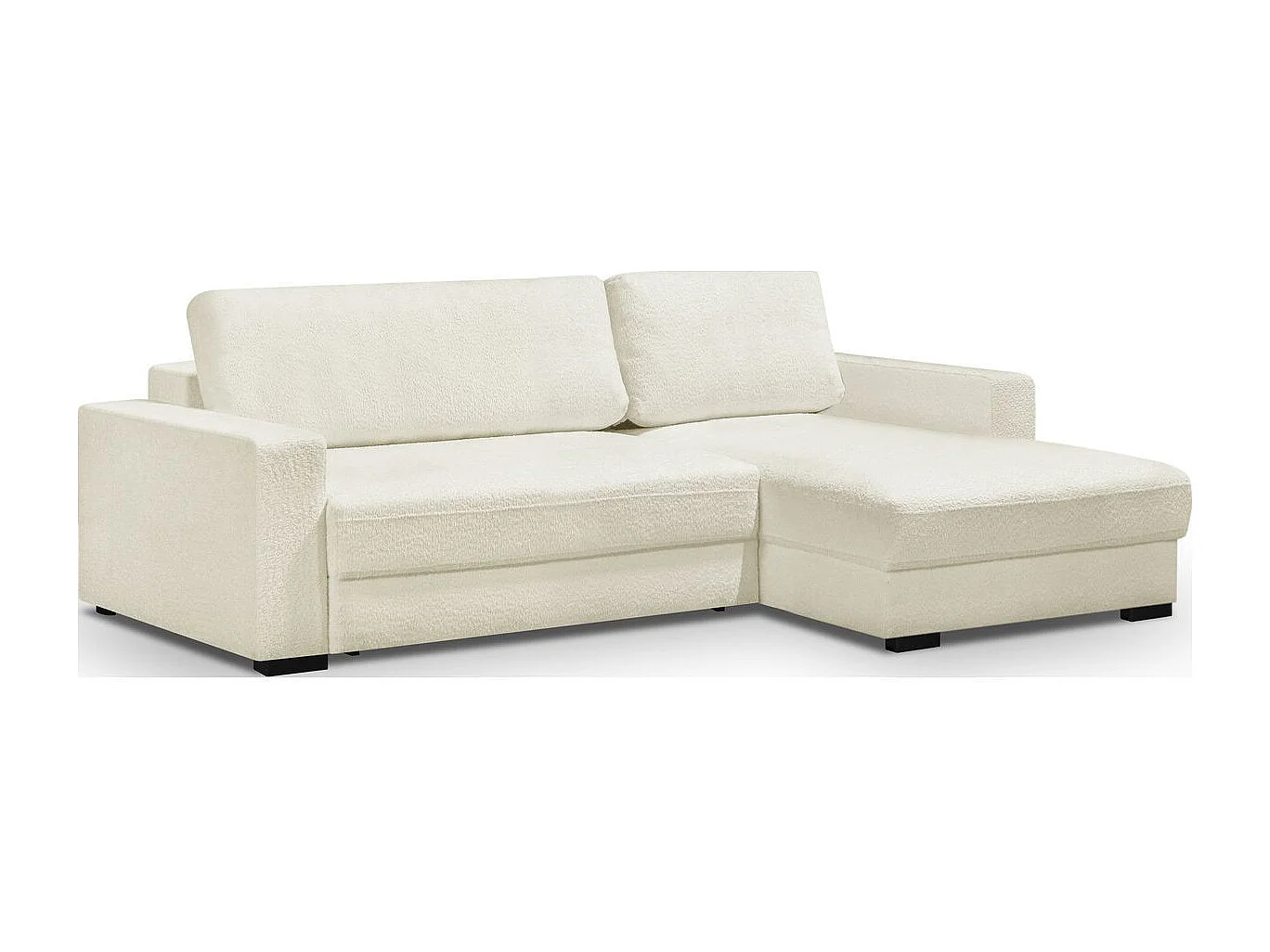 Canapé d'angle à droite convertible 3 places avec coffre en tissu bouclé écru - Arty
