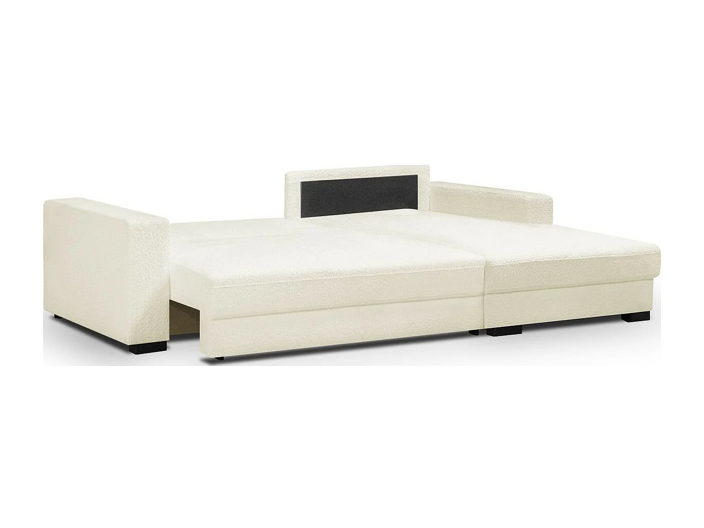 Canapé d'angle à droite convertible 3 places avec coffre en tissu bouclé écru - Arty