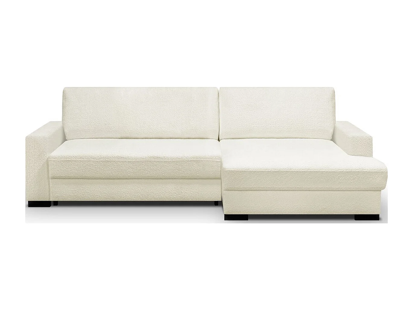 Canapé d'angle à droite convertible 3 places avec coffre en tissu bouclé écru - Arty