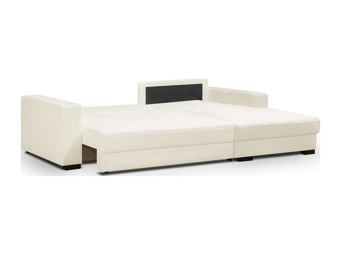 Canapé d'angle à droite convertible 3 places avec coffre en tissu bouclé écru - Arty