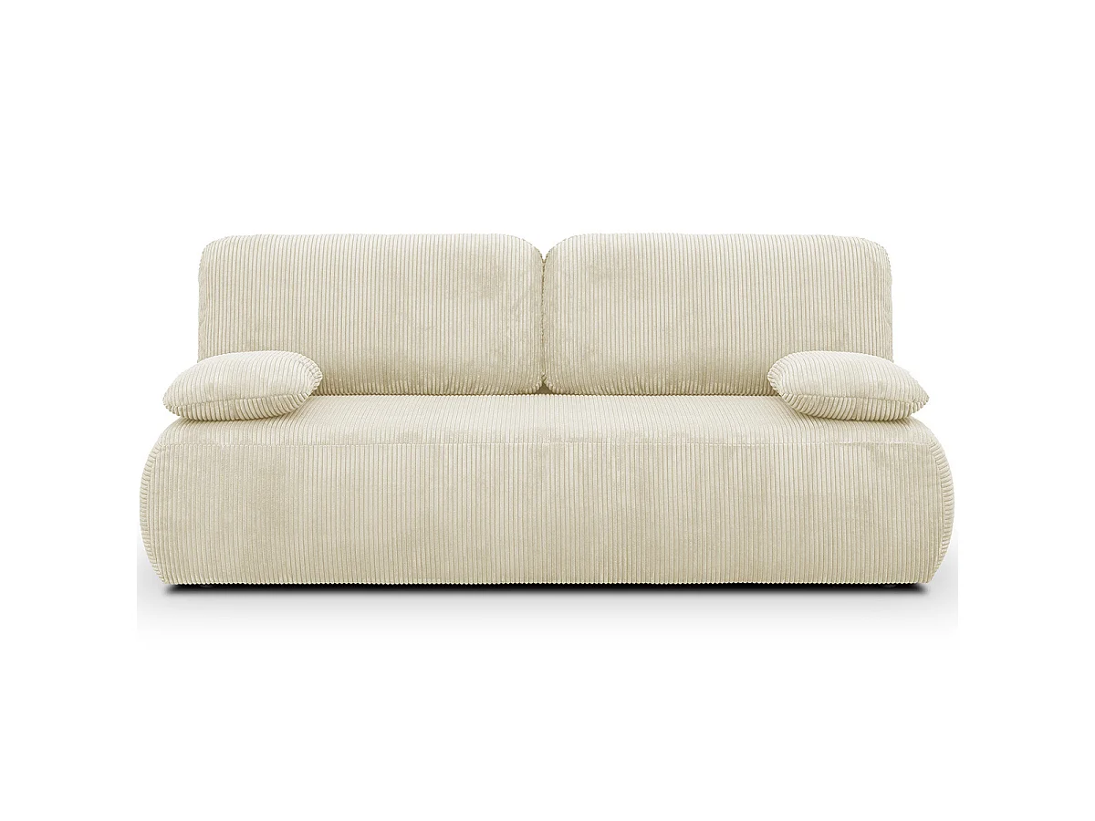 Canapé convertible 3 places avec coffre de rangement en velours côtelé beige - Gemma