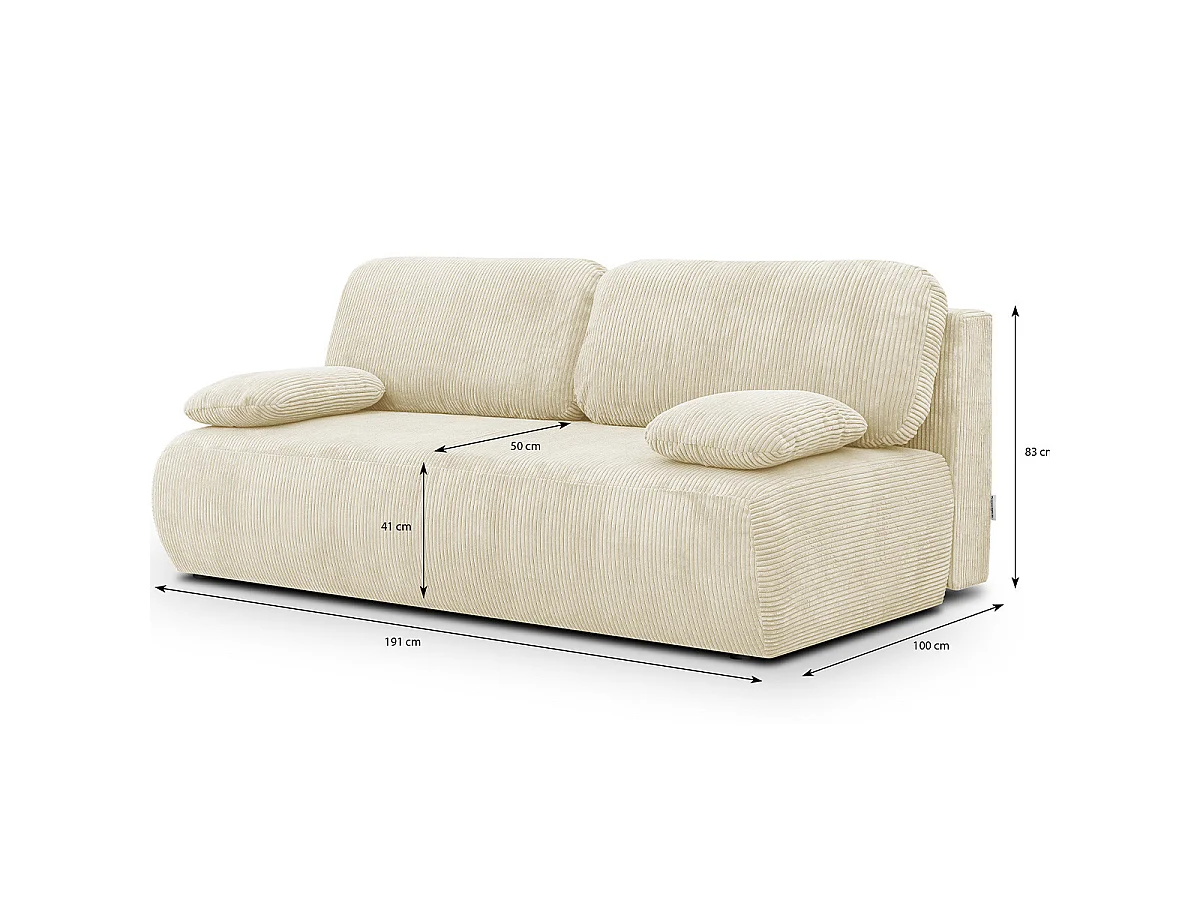 Canapé convertible 3 places avec coffre en velours côtelé beige GEMMA
