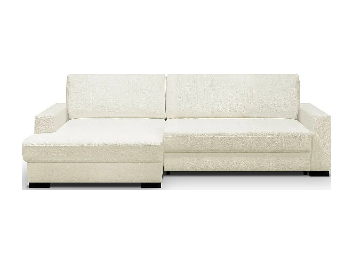 Canapé d'angle à gauche convertible 3 places avec coffre en tissu bouclé écru - Arty