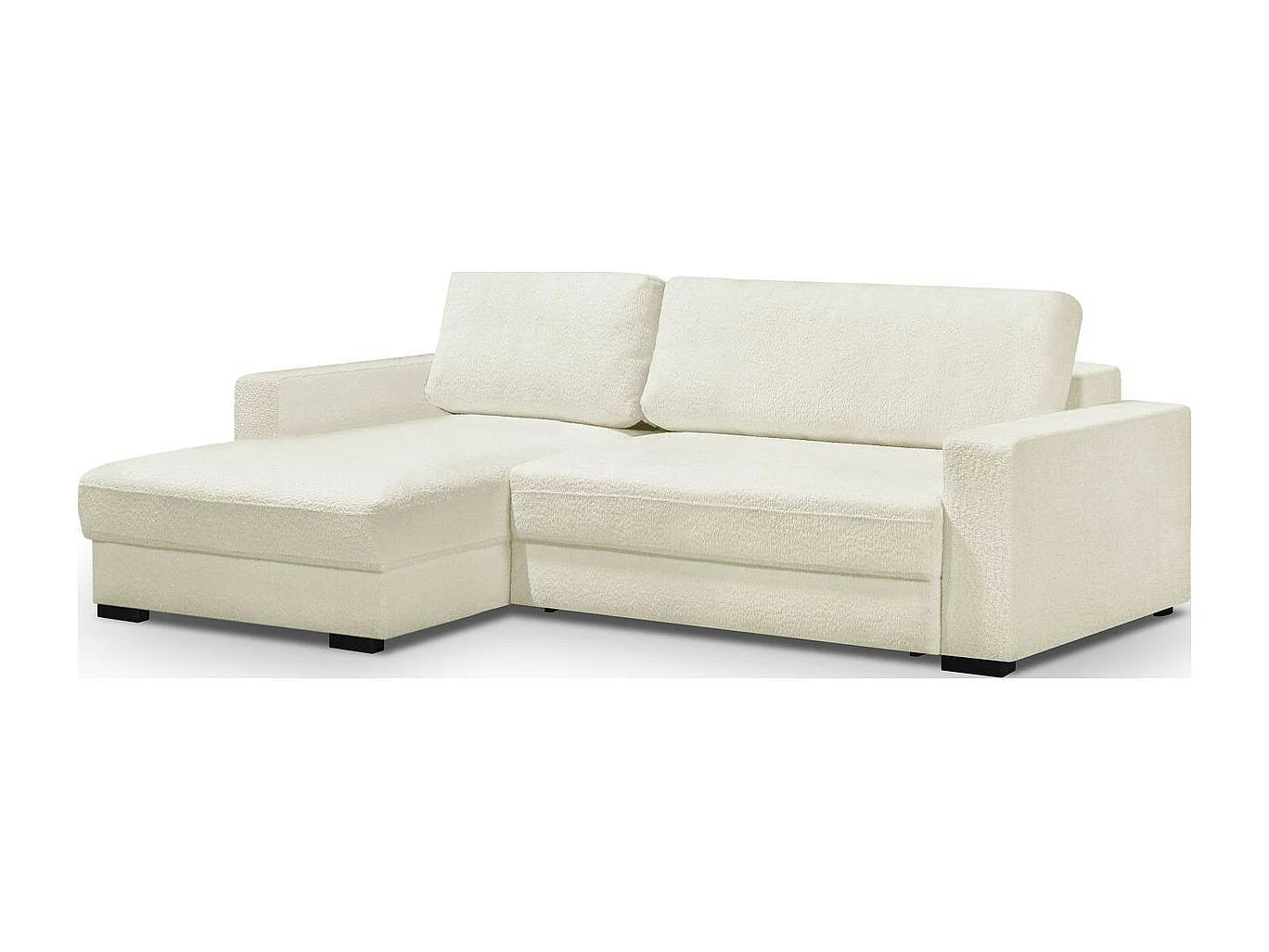 Canapé d'angle à gauche convertible 3 places avec coffre en tissu bouclé écru - Arty