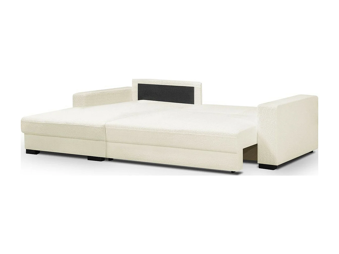 Canapé d'angle à gauche convertible 3 places avec coffre en tissu bouclé écru - Arty