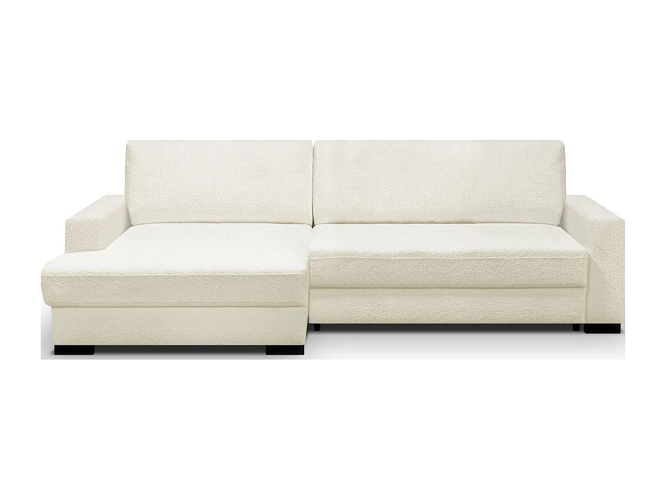 Canapé d'angle à gauche convertible 3 places avec coffre en tissu bouclé écru - Arty