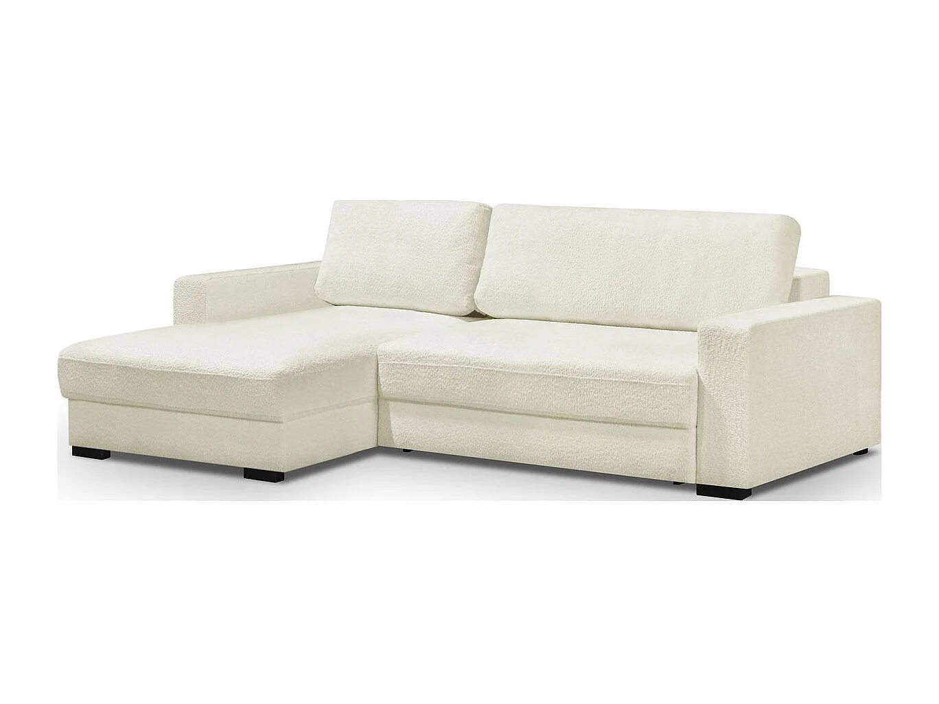 Canapé d'angle à gauche convertible 3 places avec coffre en tissu bouclé écru - Arty