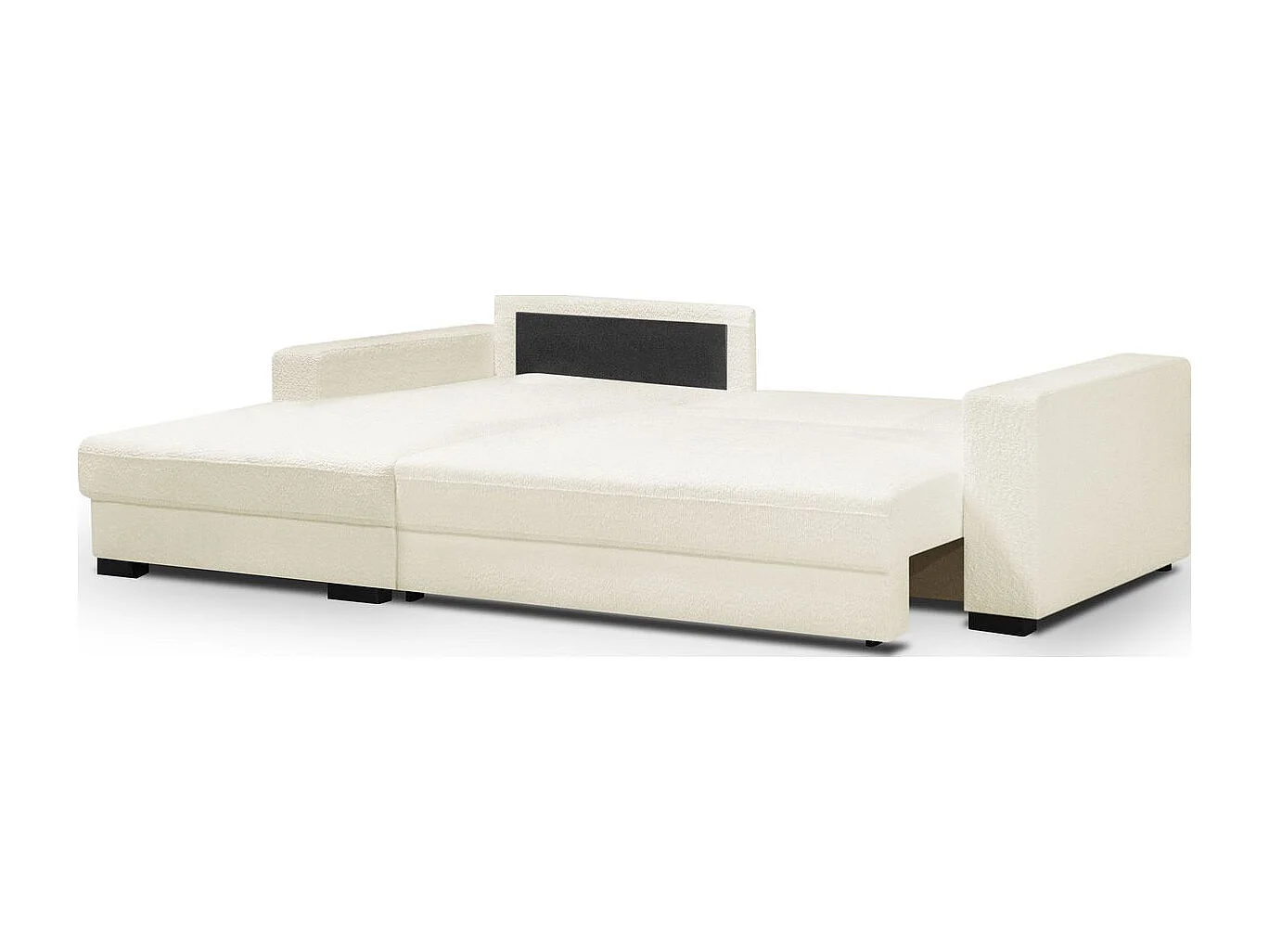 Canapé d'angle à gauche convertible 3 places avec coffre en tissu bouclé écru - Arty