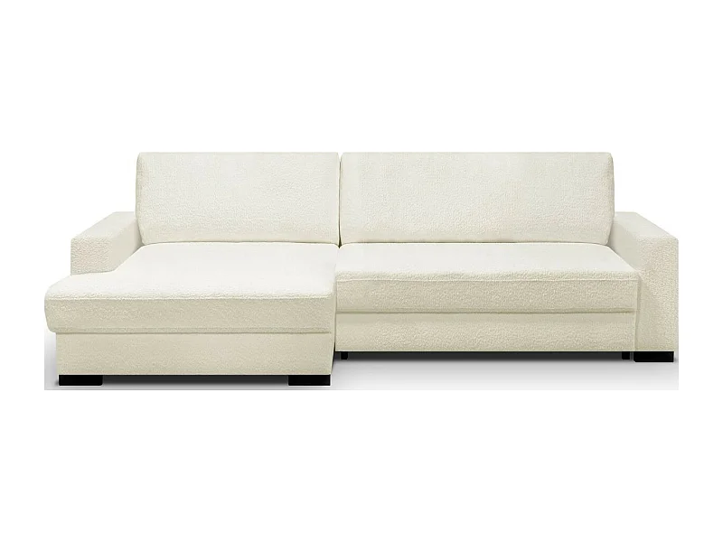 Canapé d'angle à gauche convertible 3 places avec coffre en tissu bouclé écru - Arty
