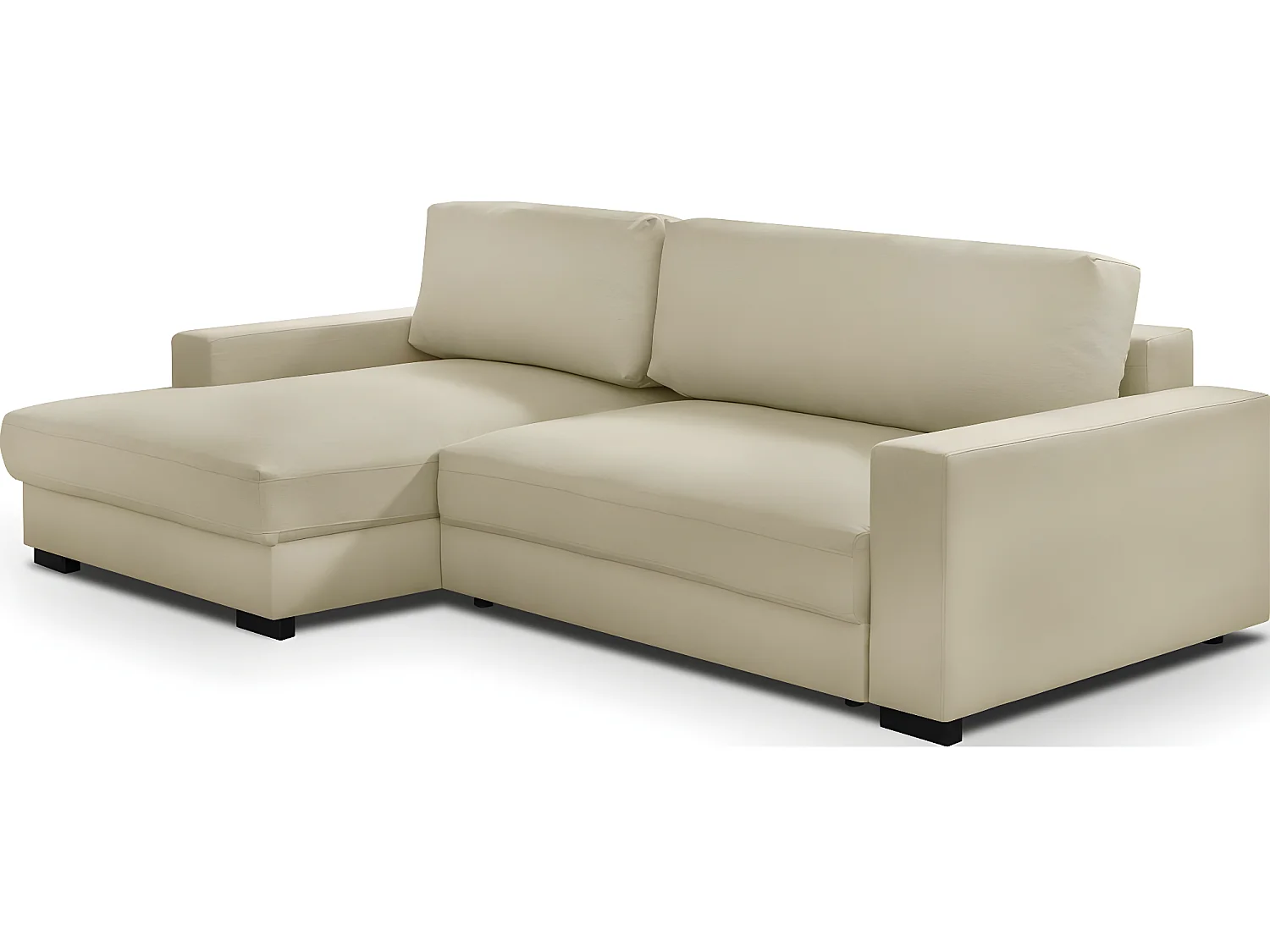 Canapé d'angle à gauche convertible 3 places avec coffre en tissu beige - Arty