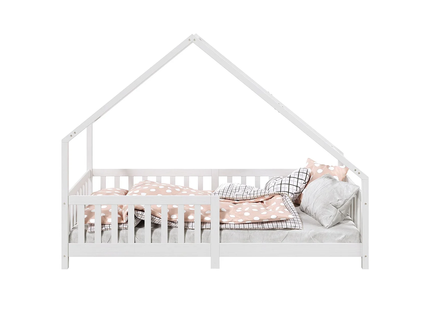 Lit cabane CORA lit enfant simple montessori asymétrique en bois 90 x 190 cm en pin massif lasuré blanc