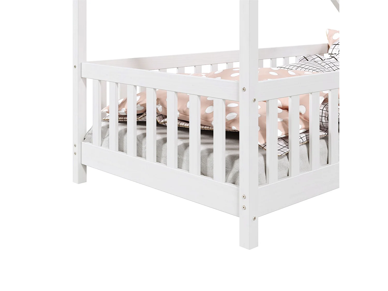 Lit cabane CORA lit enfant simple montessori asymétrique en bois 90 x 190 cm en pin massif lasuré blanc