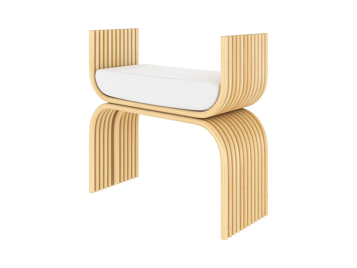 Tabouret en rotin et coussin blanc - Réane