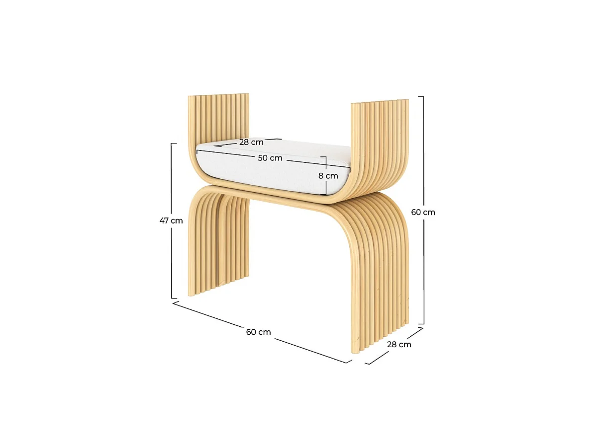Tabouret en rotin et coussin blanc - Réane