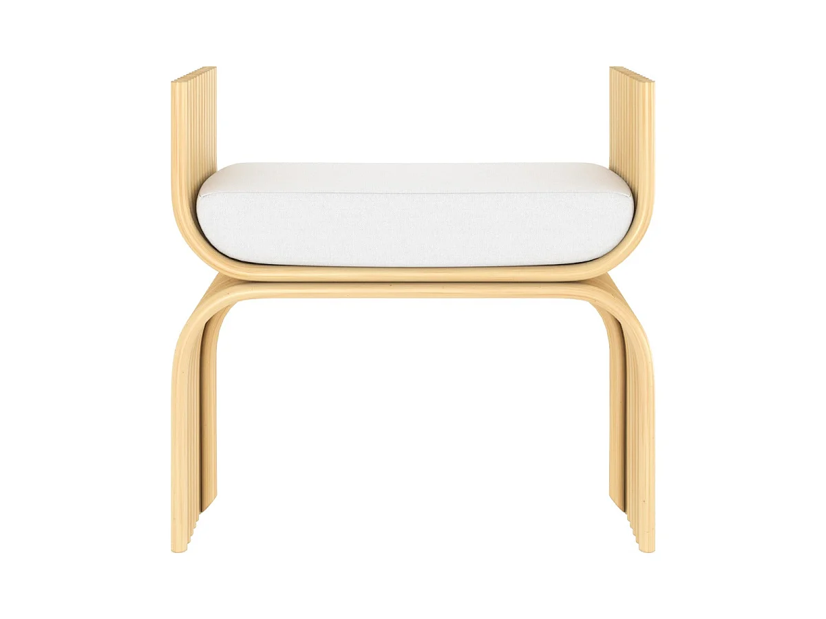 Tabouret en rotin et coussin blanc - Réane