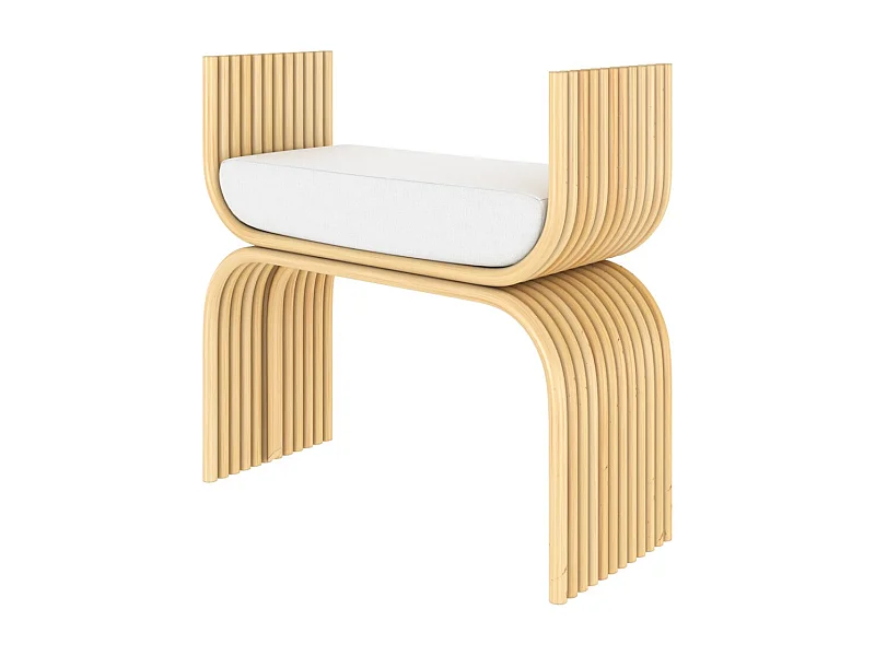 Tabouret en rotin et coussin blanc - Réane