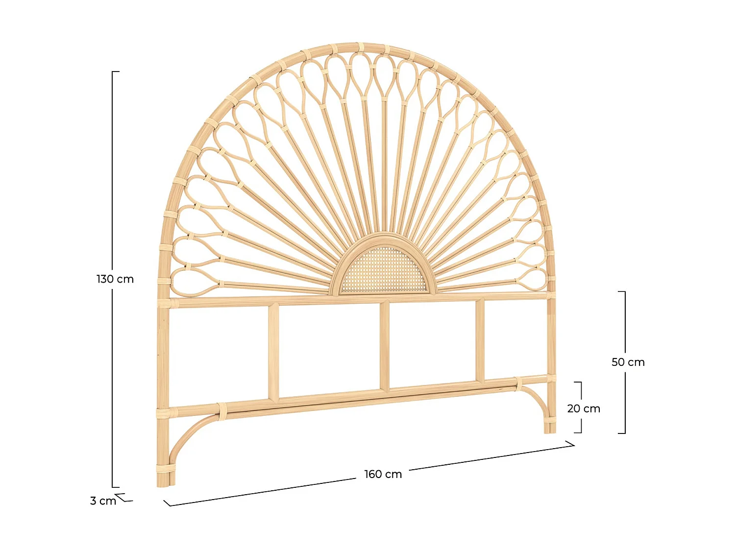 Testata in rattan naturale 160 cm - Alan