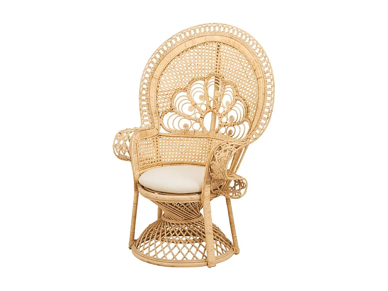 Poltrona in rattan naturale con cuscino bianco - Eloa