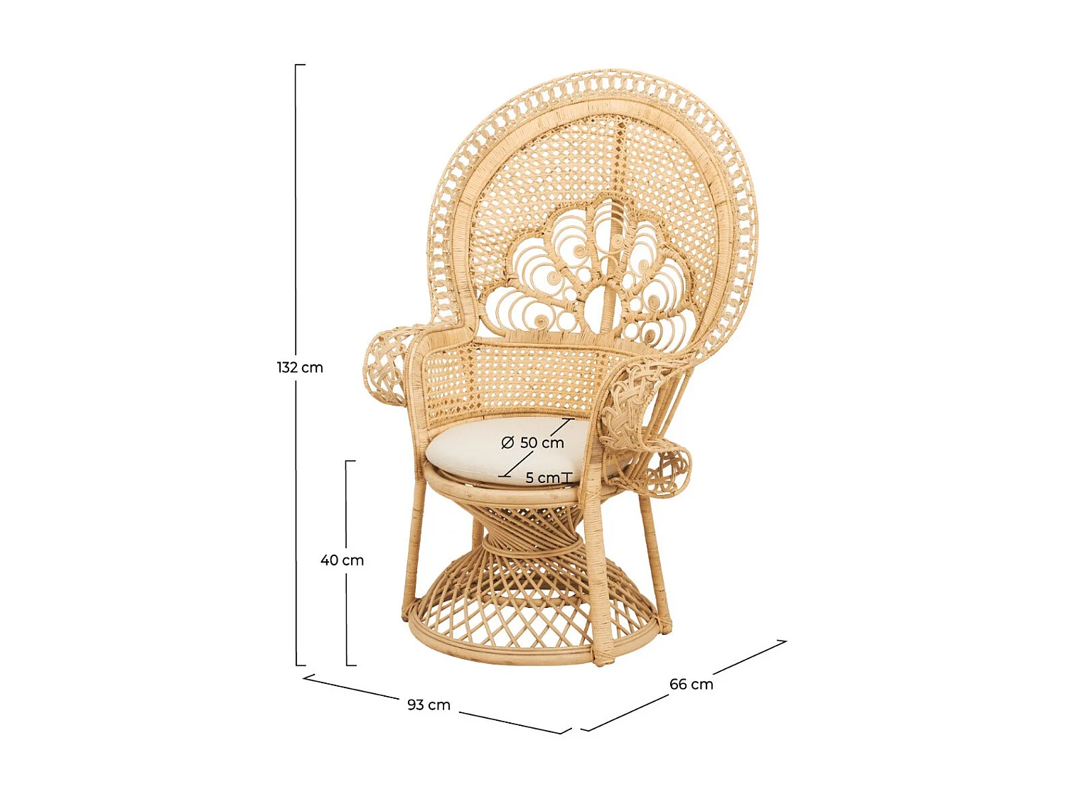 Sillón de ratán natural con cojín blanco - Eloa