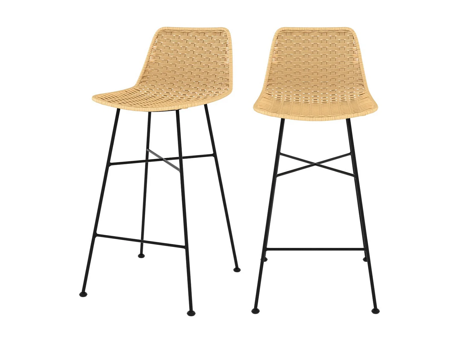 Lot de 2 chaises pour îlot central 65,5 cm en rotin naturel - Mara