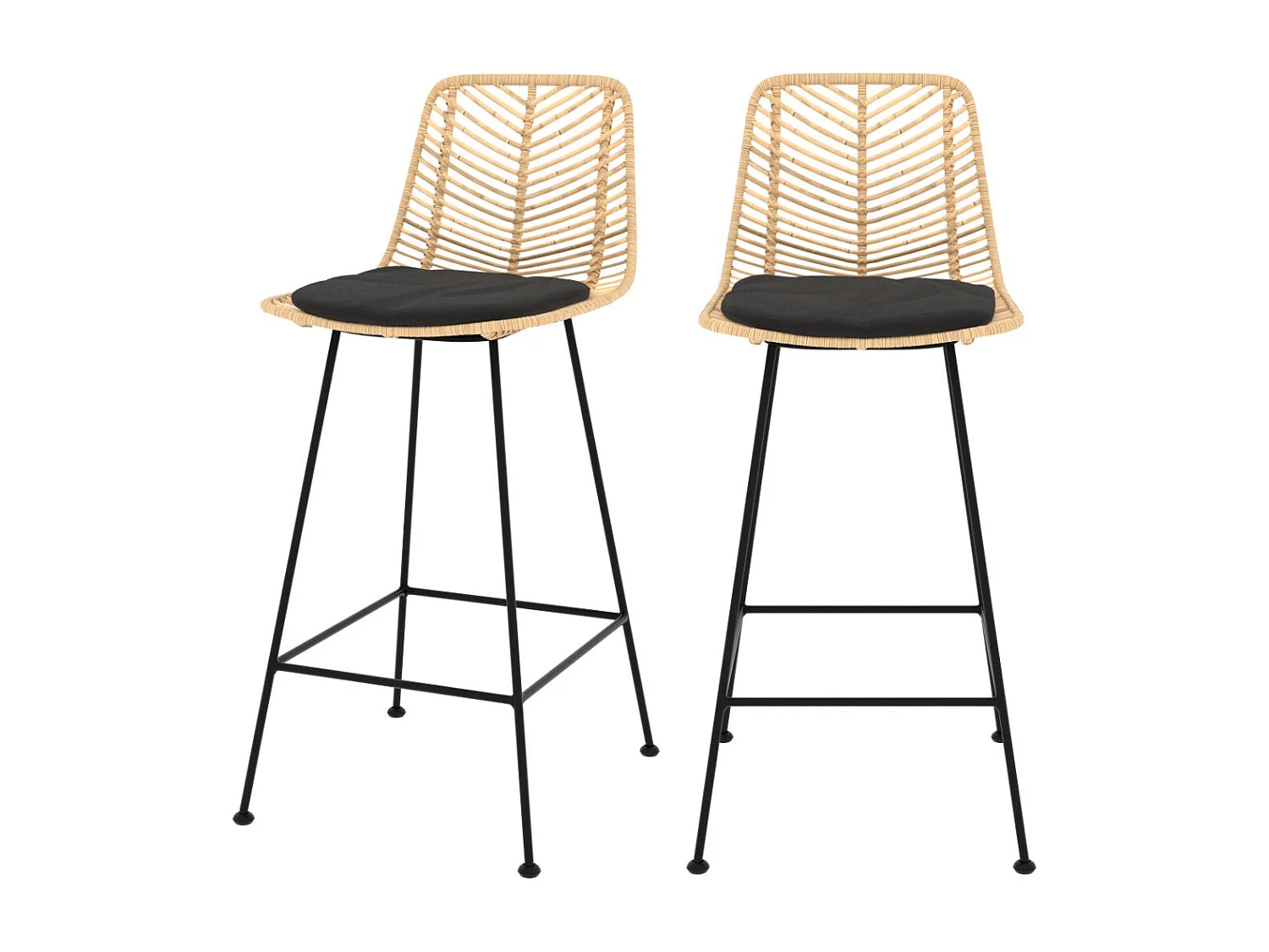 Set de 2 sillas para isla de cocina en ratán natural 66 cm - Tamara