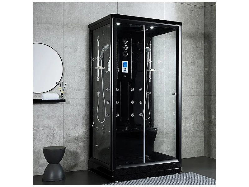 Cabine douche hammam Boreal® H-DUO Black Edition 90*115*220H
