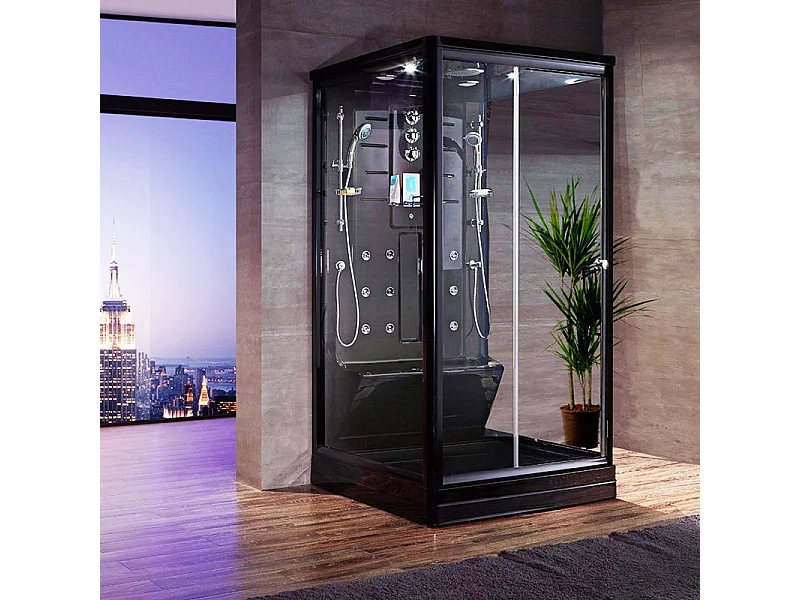 Cabine douche hammam Boreal® H-DUO Black Edition 90*115*220H