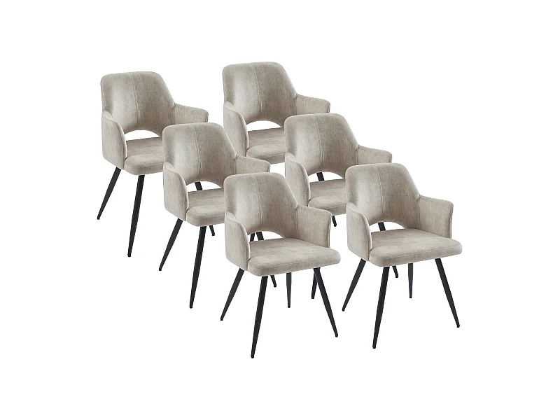 Sedia con braccioli in Tessuto e Metallo Nero Beige - Lotto di 6 - KADIJA