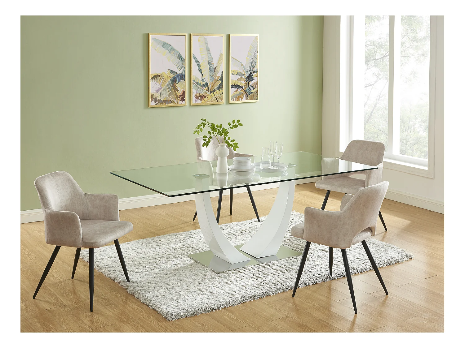 Lot de 6 chaises avec accoudoirs en tissu et métal noir - Beige - KADIJA