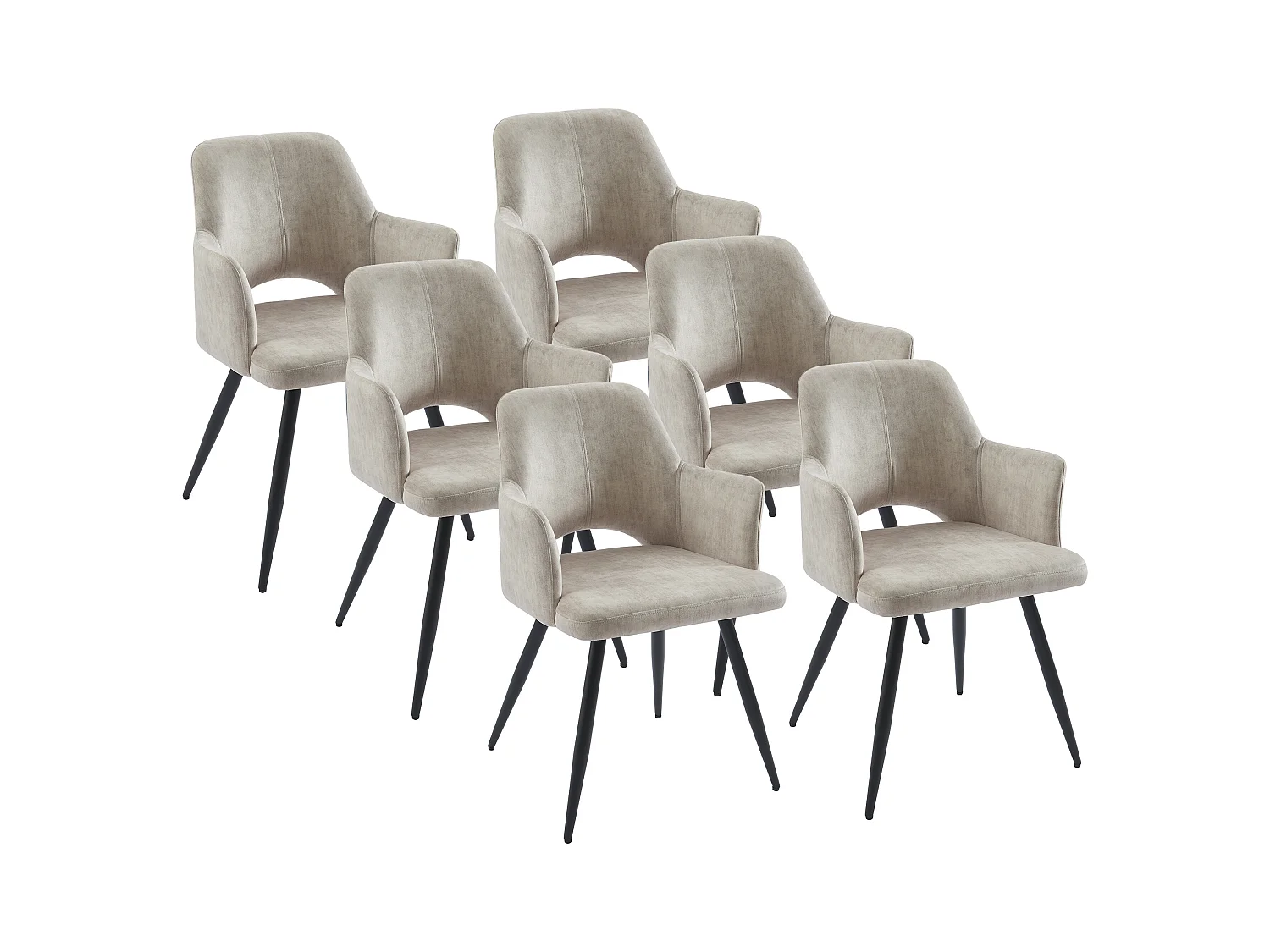 Set van 6 stoelen met armleuningen van stof en zwart metaal - Beige - KADIJA