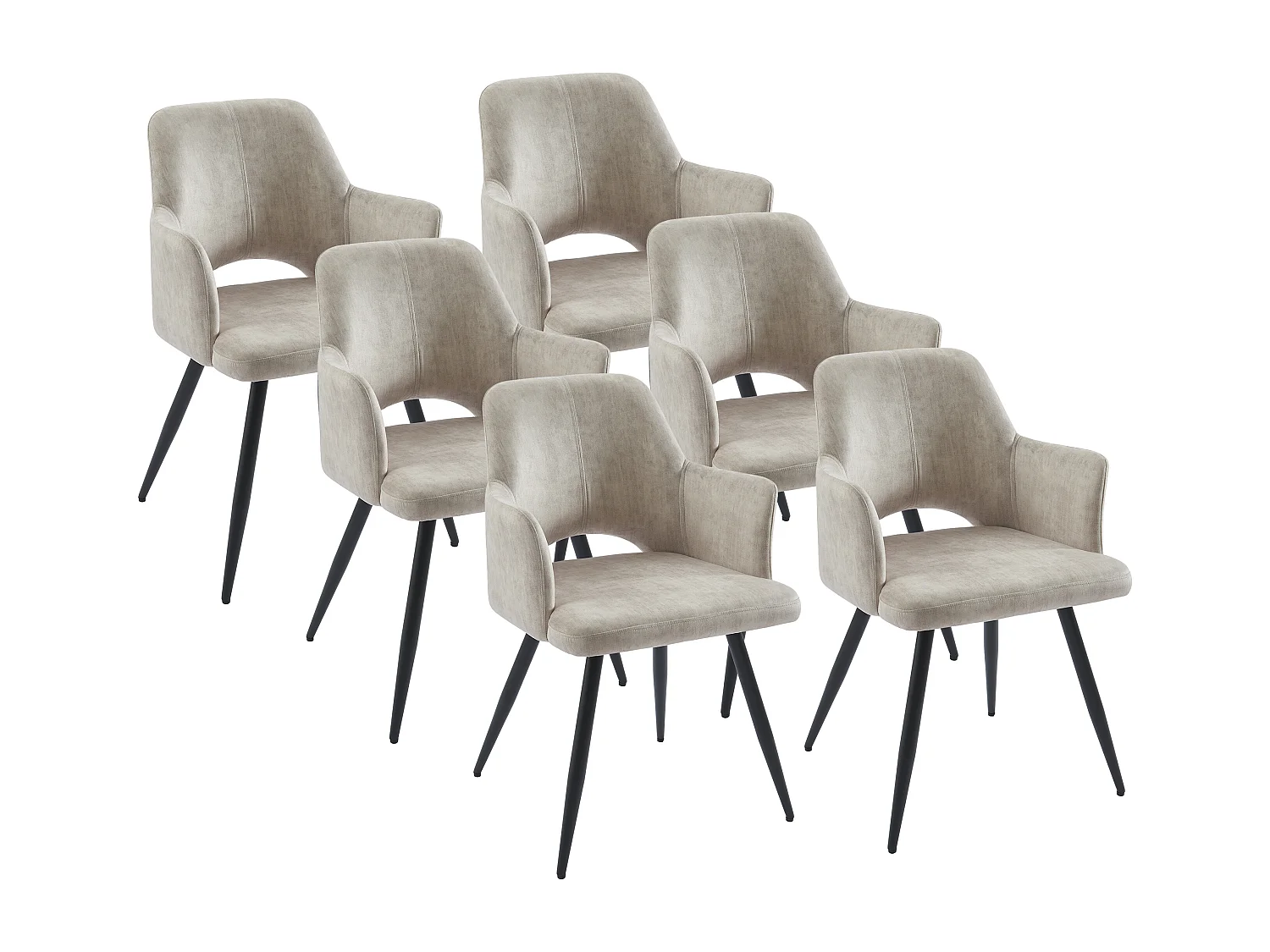 Lot de 6 chaises avec accoudoirs en tissu et métal noir - Beige - KADIJA