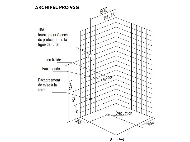 Cabine douche Hammam Archipel® Pro 95G BLACK (95x95cm) - 1 place