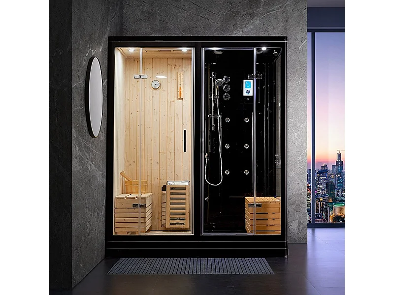 Combi Sauna Douche Hammam Boreal® SH180-G Black Gauche