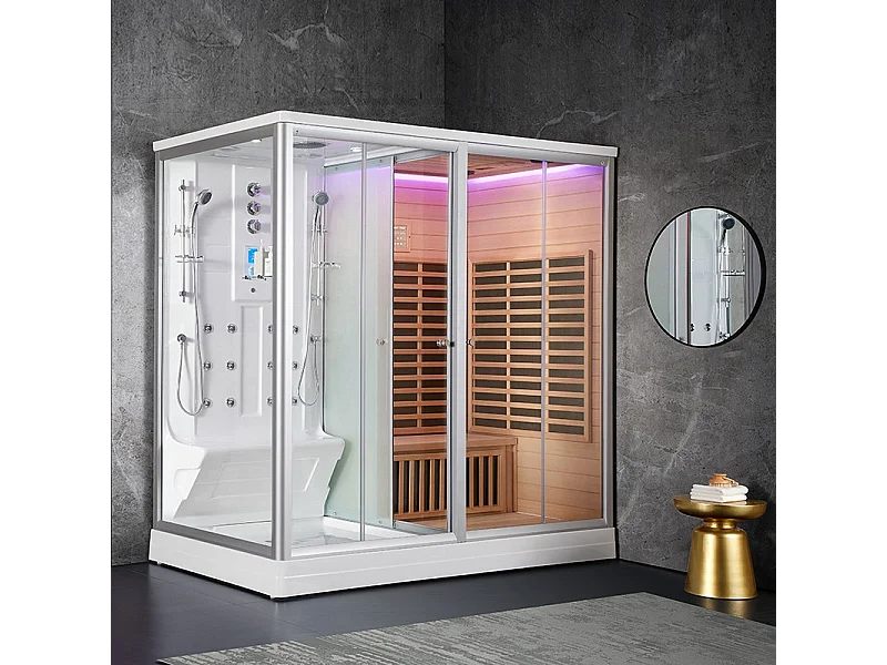 Combi Sauna Infrarouge Douche Hammam Boreal® IR-H-220D - droite