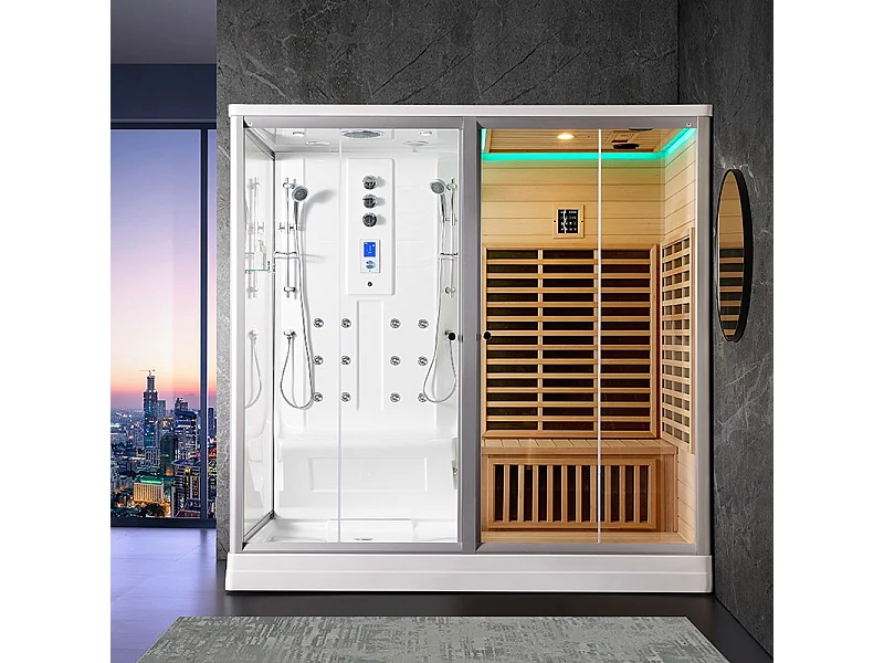 Combi Sauna Infrarouge Douche Hammam Boreal® IR-H-220D - droite