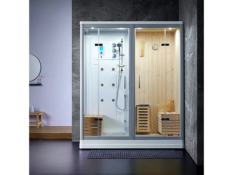Combi Sauna Douche Hammam Boreal® SH180-D Blanc Gauche