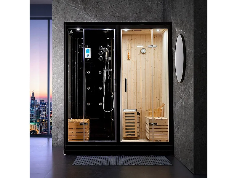 Combi Sauna Douche Hammam Boreal® SH180-D Black droite