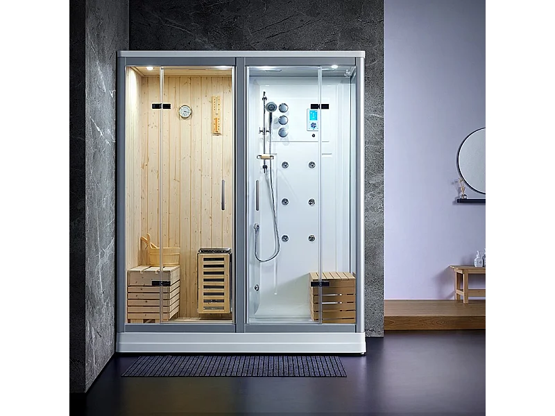 Combi Sauna Douche Hammam Boreal® SH180-G Blanc Gauche