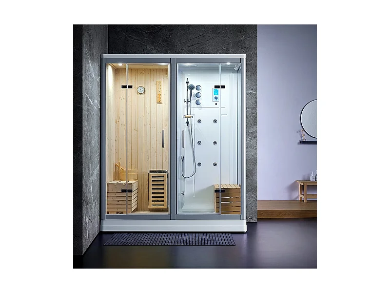 Combi Sauna Douche Hammam Boreal® SH180-G Blanc Gauche