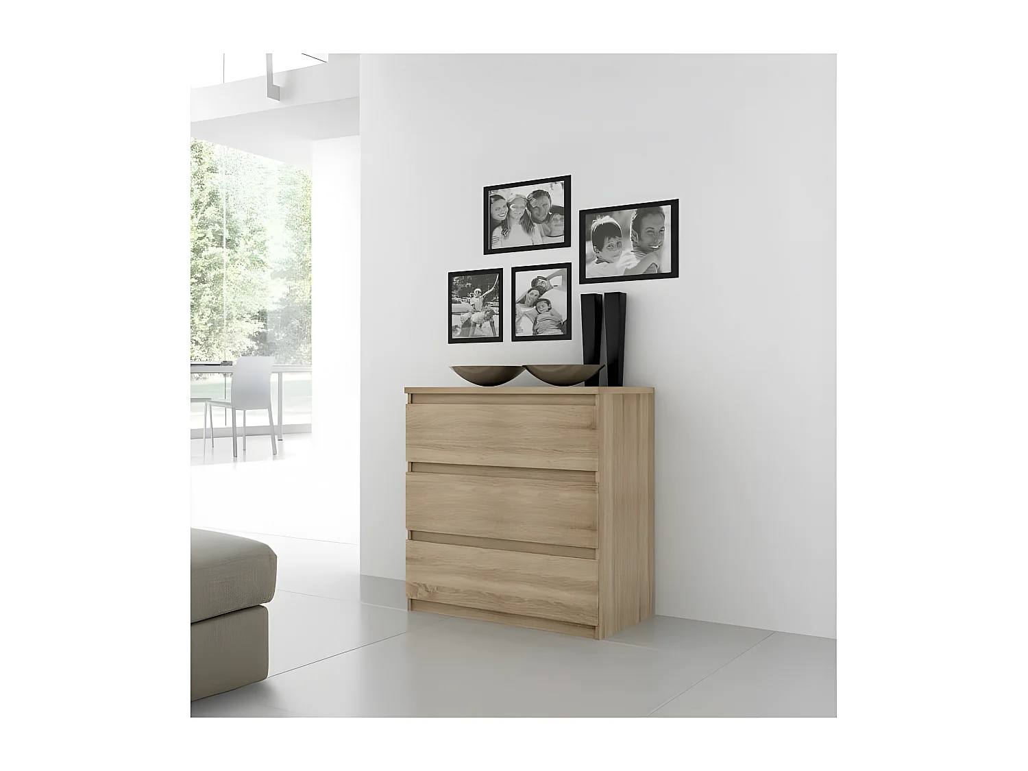 Comò Chelsea 3 Cassetti Rovere - Stile Intemporale - Ampio Spazio di Stoccaggio