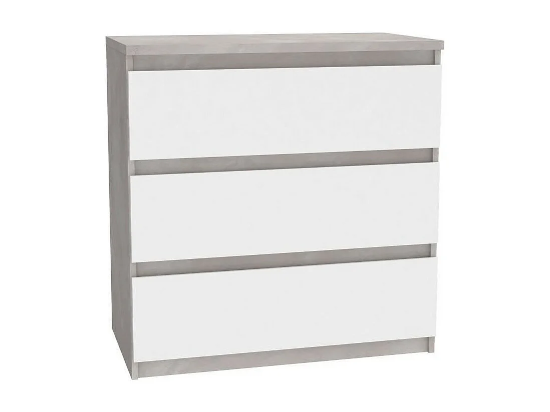 Commode CHELSEA 3 Tiroirs - Couleur blanc/beton clair - L 77,2 x P 42 x H 79,9 cm