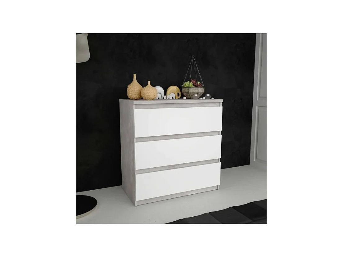 Commode CHELSEA 3 Tiroirs - Couleur blanc/beton clair - L 77,2 x P 42 x H 79,9 cm